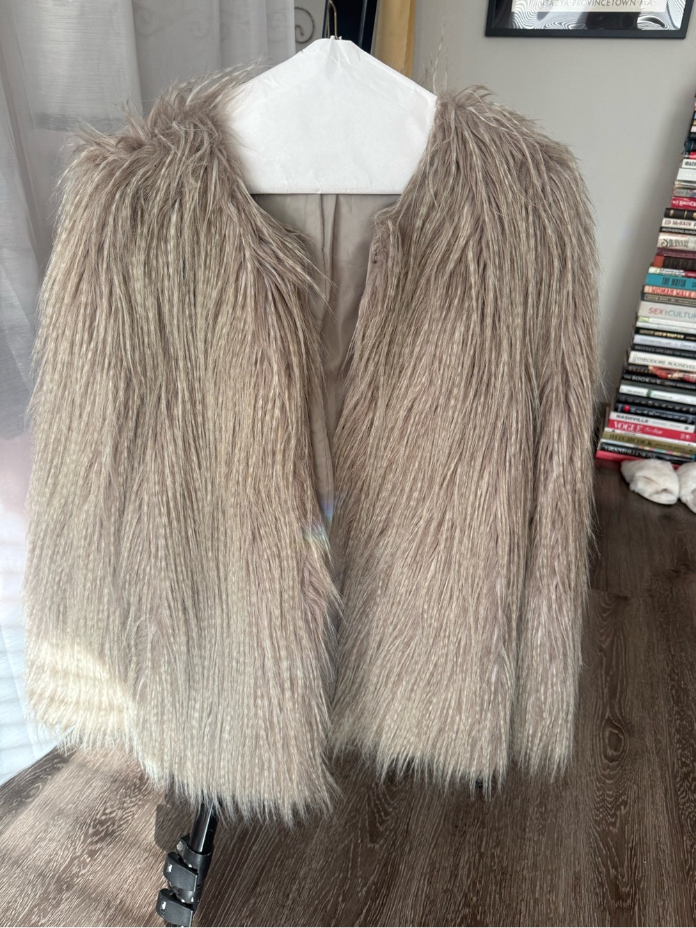 Women’s Faux Fur Coat - Taupe Beige Jacket